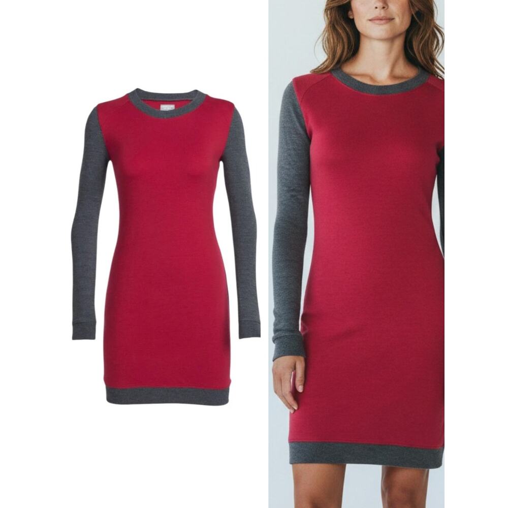 ICEBREAKER Merino Wool Meadow Dress Women's Size Small Red Gray